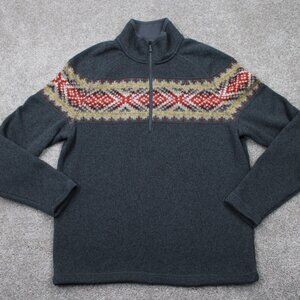 Koppen 1/4 Zip Sweater Mens Large Gray/Red/Yellow‎ L/S Pullover Sweatshirt